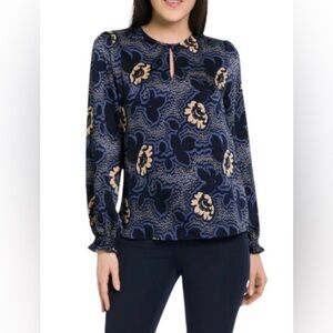NWT Ted Baker Navy and Cream Floral Blouse Size 2